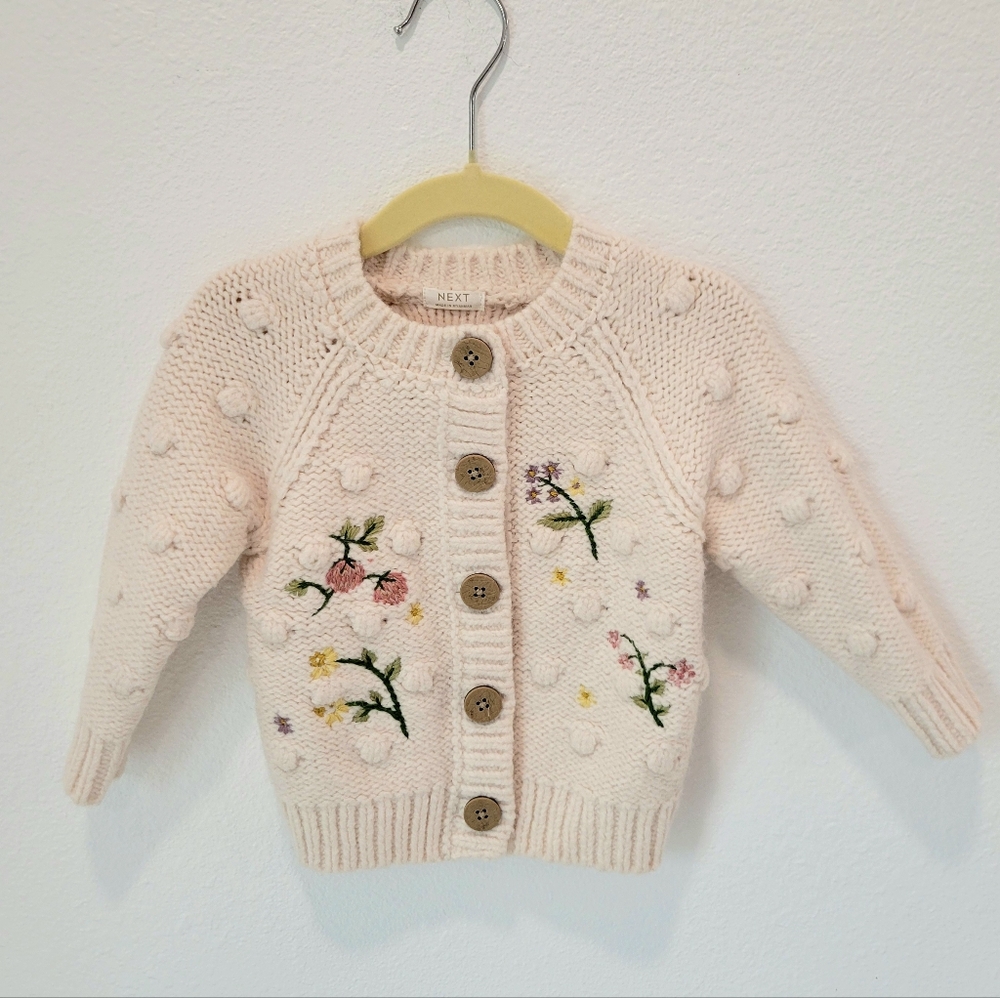 Next Baby Girl Cream Floral Bobble Knit Cardigan 6–9M